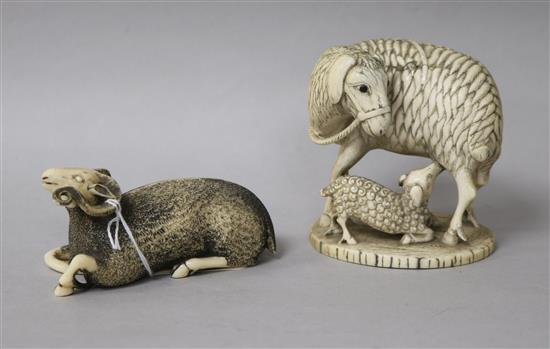 Two carved ivory early 20th century animals